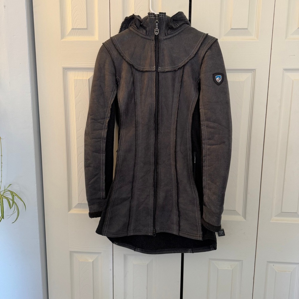 Kuhl Dani Sherpa Trench Sueded Long Jacket, Gray‎ Black, Size XS - Picture 9 of 14